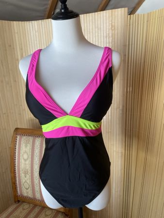 Schwarzer Badeanzug mit Neonfarben, Grösse M L Top Zustand