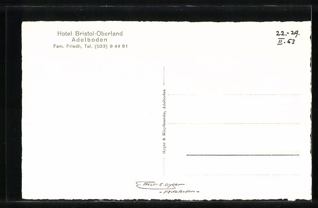 Cartoline postali: AK Adelboden, Hotel Bristol-Oberland – Usato da Berlin venduto da bartko-reher 1