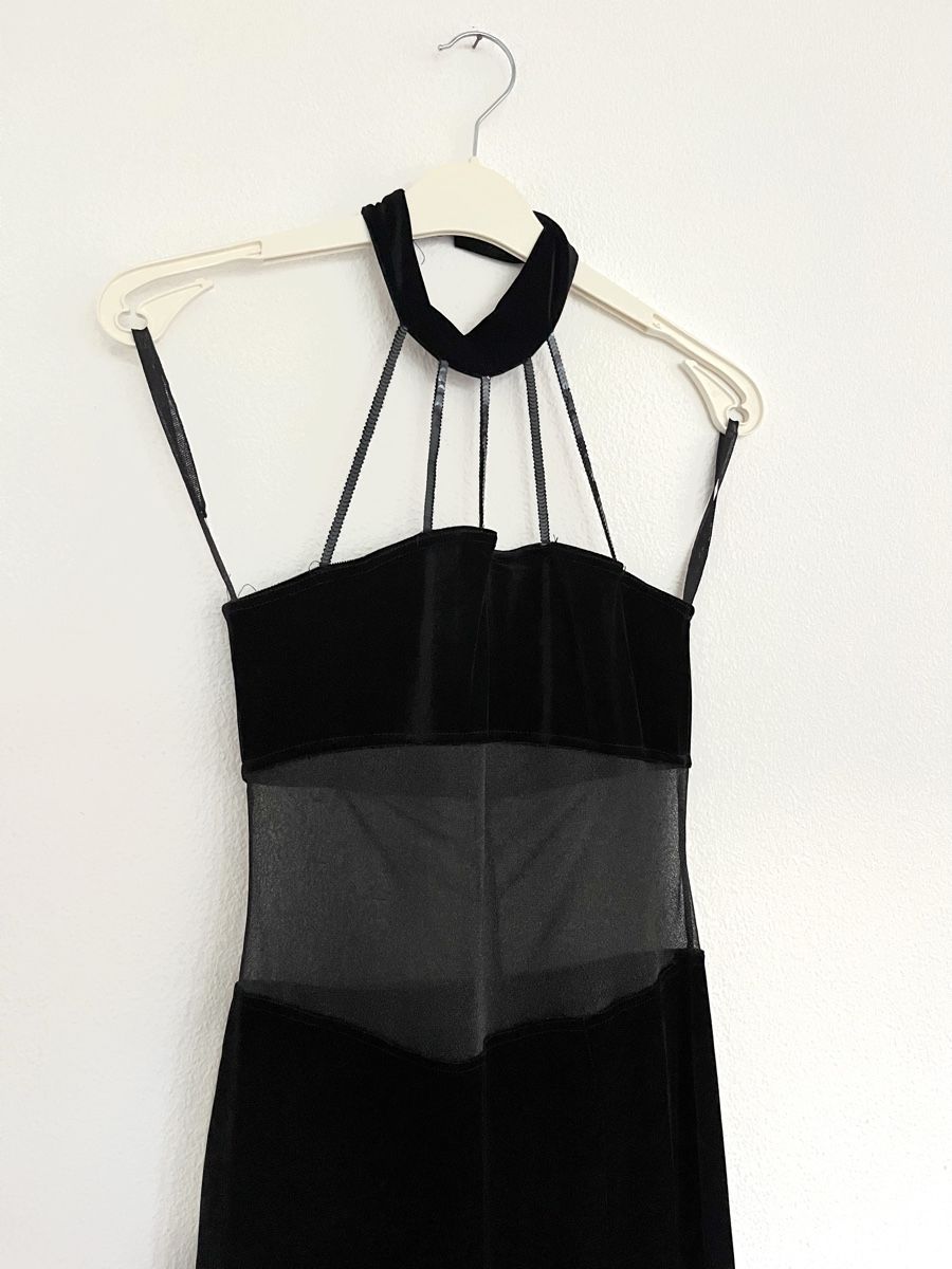 Tally Weijl Vestiti: Exklusives Schwarzes Samtkleid mit Netz-Einsatz - Grösse S – Usato da Basel venduto da JJ.Elena 1
