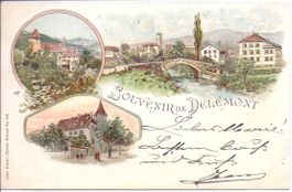 DELEMONT, litho avec 3 vues