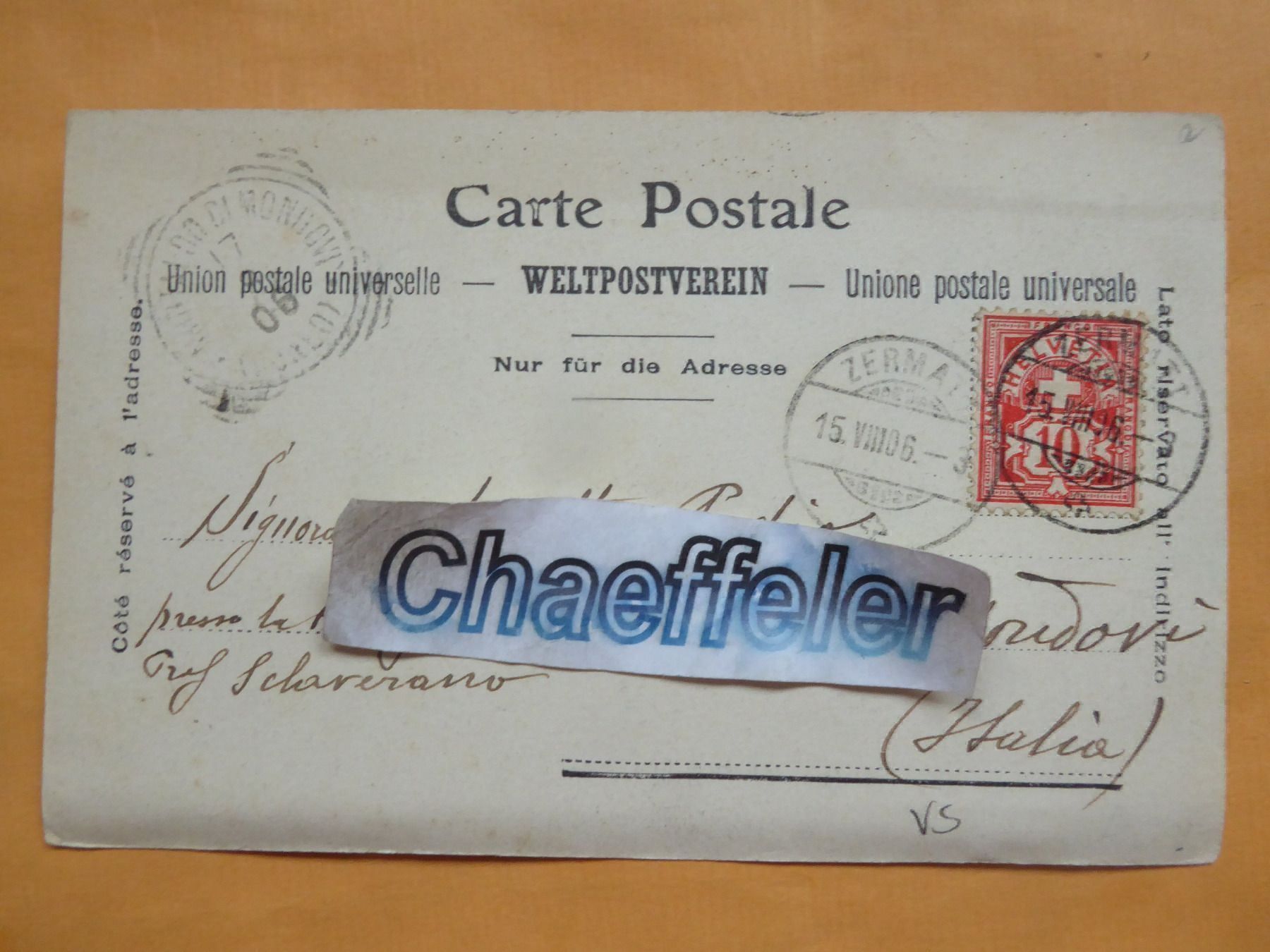 Cartoline postali: 1906  Zermatt und das Matterhorn – Usato da Zürich venduto da Chaeffeler 1