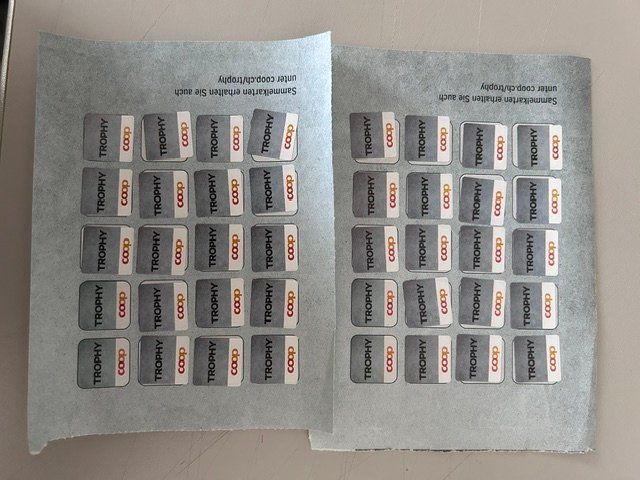 Coop Sammelmarken & -punkte: 2 volle Karten Trophy-Marken Coop – Neu (gemäss Beschreibung) aus Hasle b. Burgdorf von Zappizepp