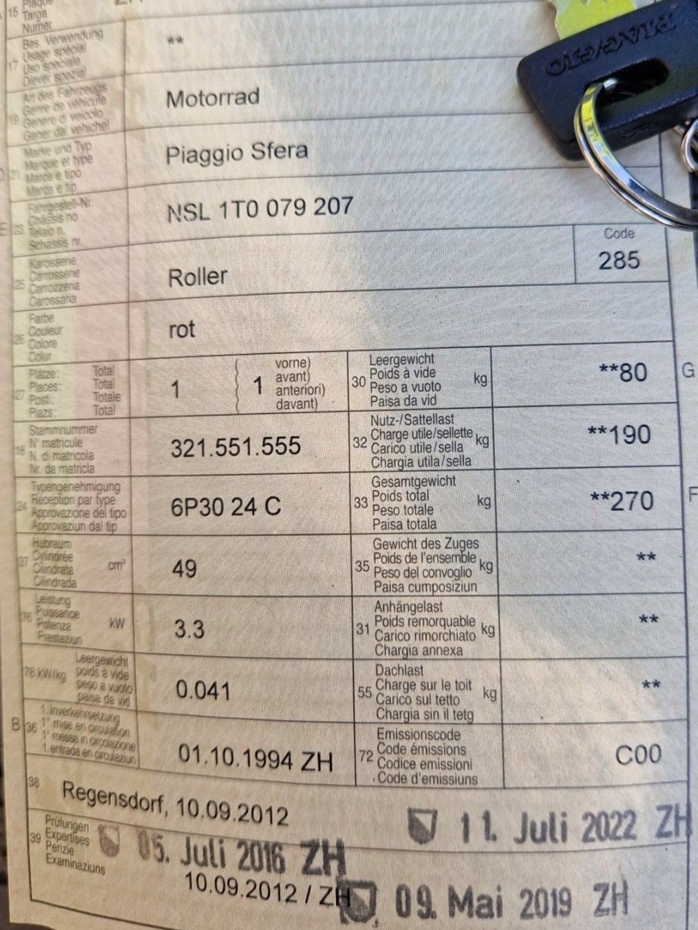 Piaggio Scooters: Roller Piaggio Sfera – Gebraucht aus Oberglatt ZH von  5