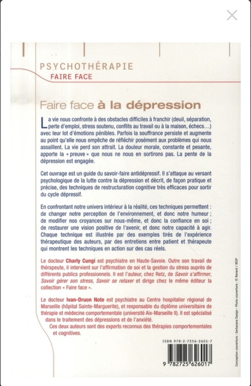 Libri: Faire Face À La Dépression Charly Cungi Ivan-Druon Note Édit – Nuovo (secondo la descrizione) da Montreux venduto da Edelweissgirl_64 2