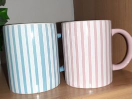 ER UND SIE KAFFEE BECHER GESTREIFT ROSA BLAU
