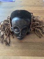 Holzmaske Afrika mit Haaren und Schnüren Deko ca. 30cm