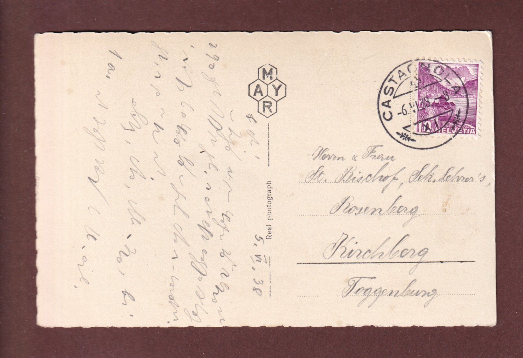 Cartes postales: LUGANO visto da Castagnola - 1938 – D'occasion à Pully par nicecards 1