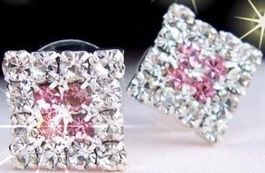 Ohrringe Silber klare Rosa Strass-Steine Stein quadratisch