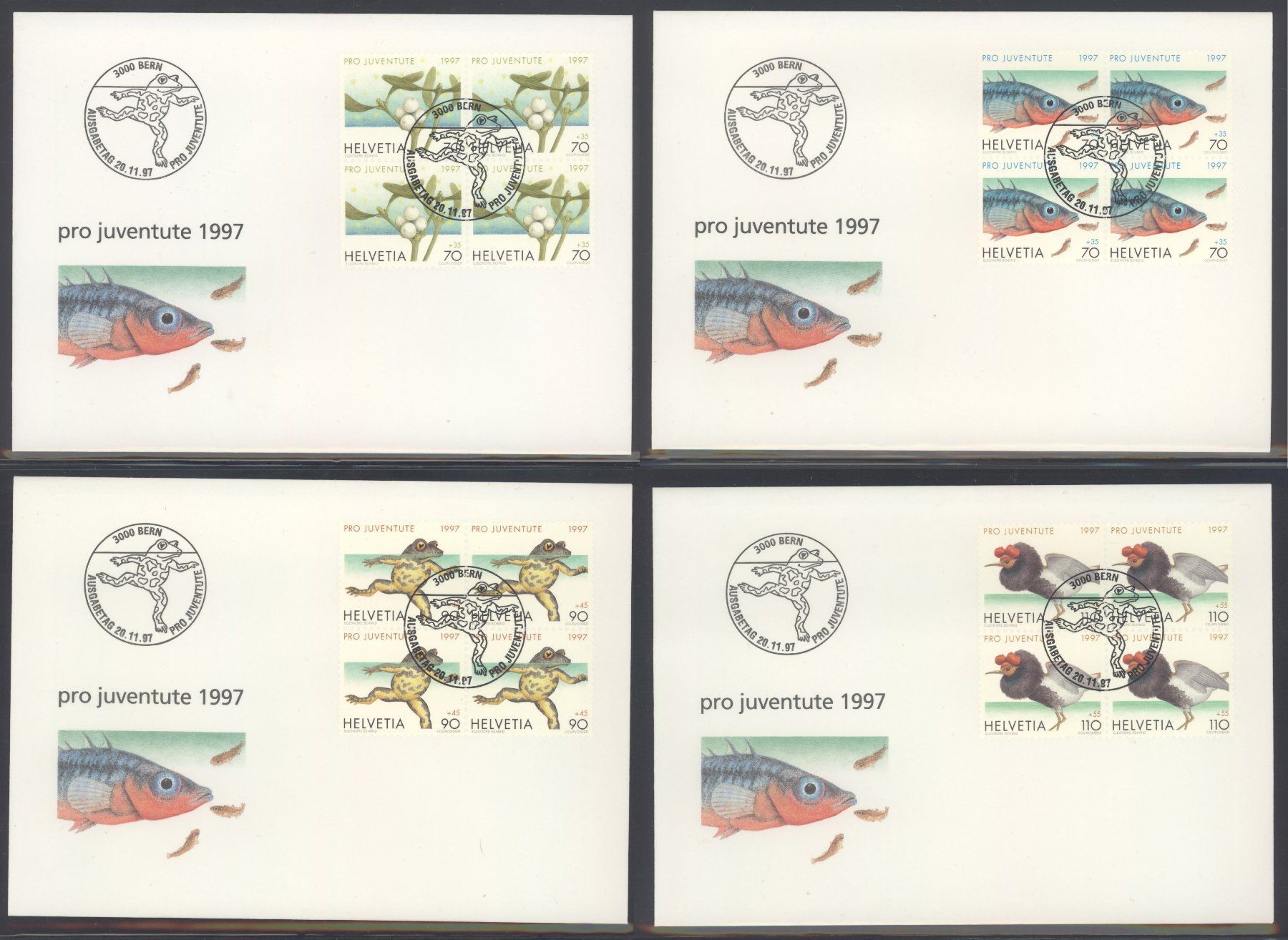 Tutti i francobolli: 1997, FDC, Pro Juventute, Viererblöcke – Usato da Willisau venduto da Vollstempel