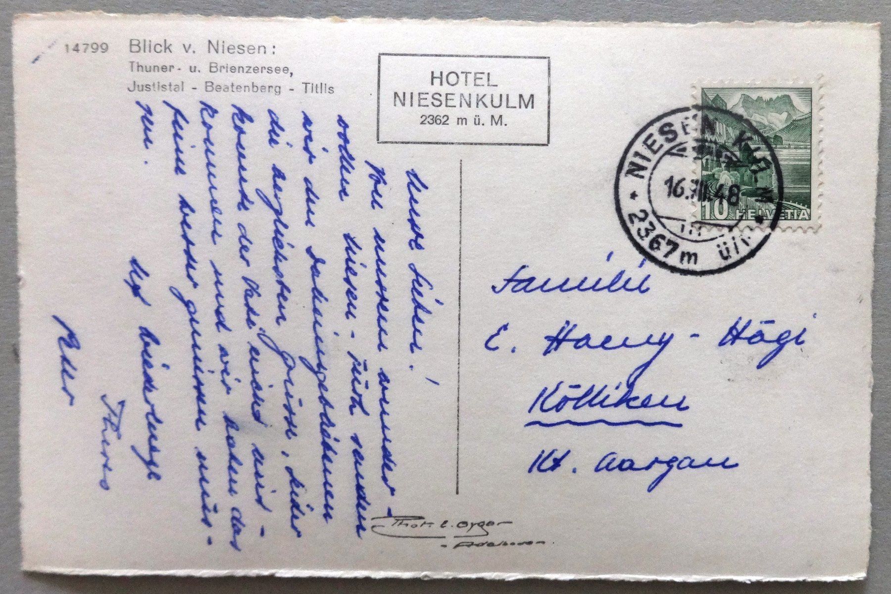 Cartoline postali: Blick v. Niesen, Thuner- u. Brienzersee – Usato da Fétigny venduto da Billy2miny 1