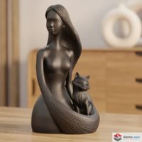 Ethereal Companion – A Woman and a Fox Sculpture - 3D Print