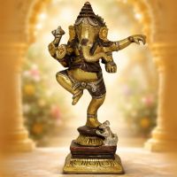Schwere Dancing Ganesh Statue Messing 900g Indien