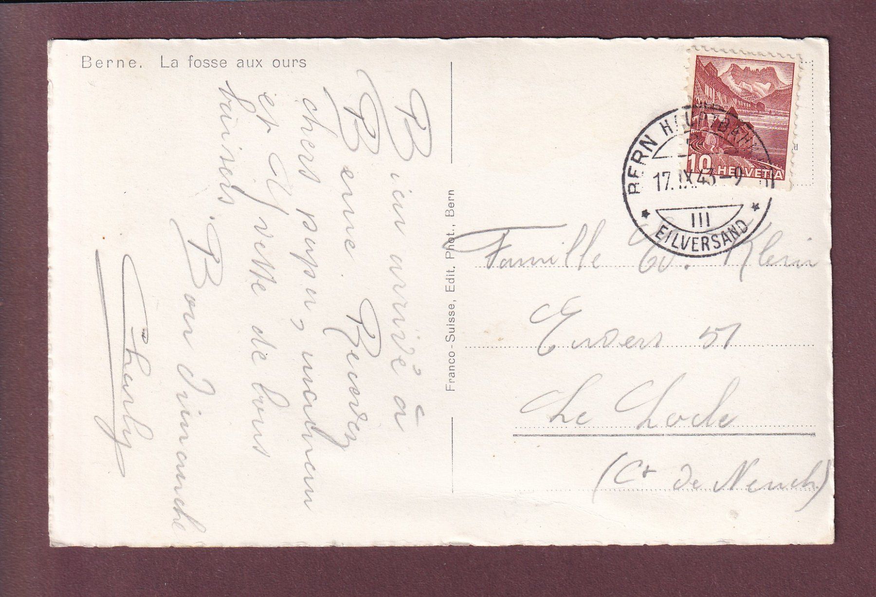 Cartoline postali: BERN - Bärengraben - 1943 – Usato da Pully venduto da nicecards 1