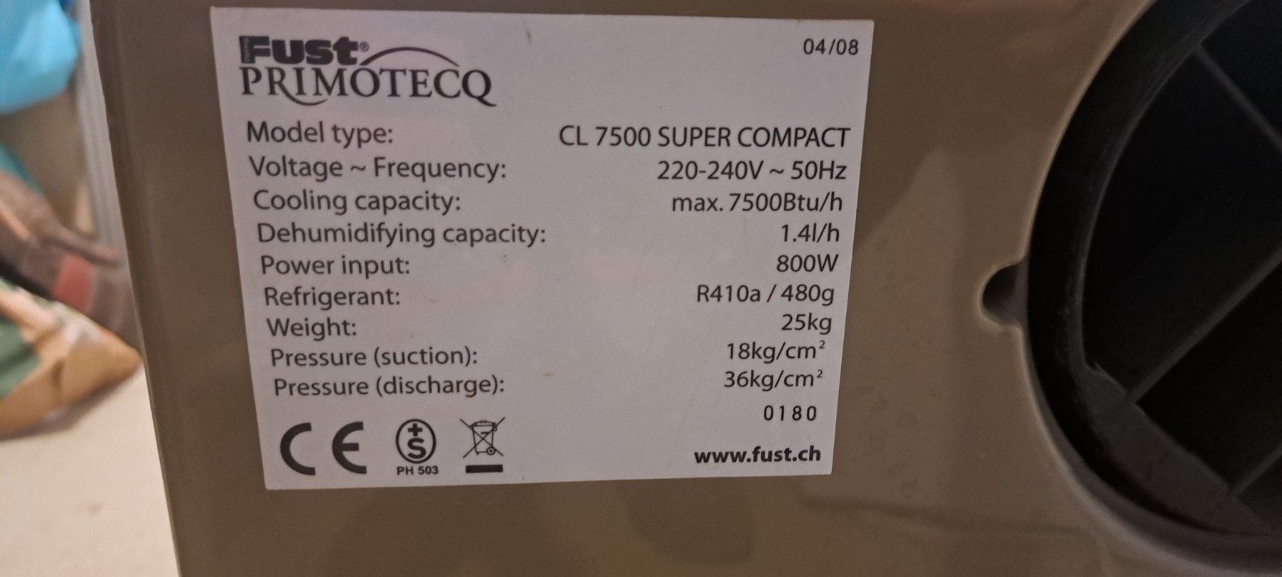 Primotecq Klimageräte: FUST PRIMOTECQ CL 7500 SUPER COMPACT Klimageraet – Gebraucht aus Gächlingen von lika06 2