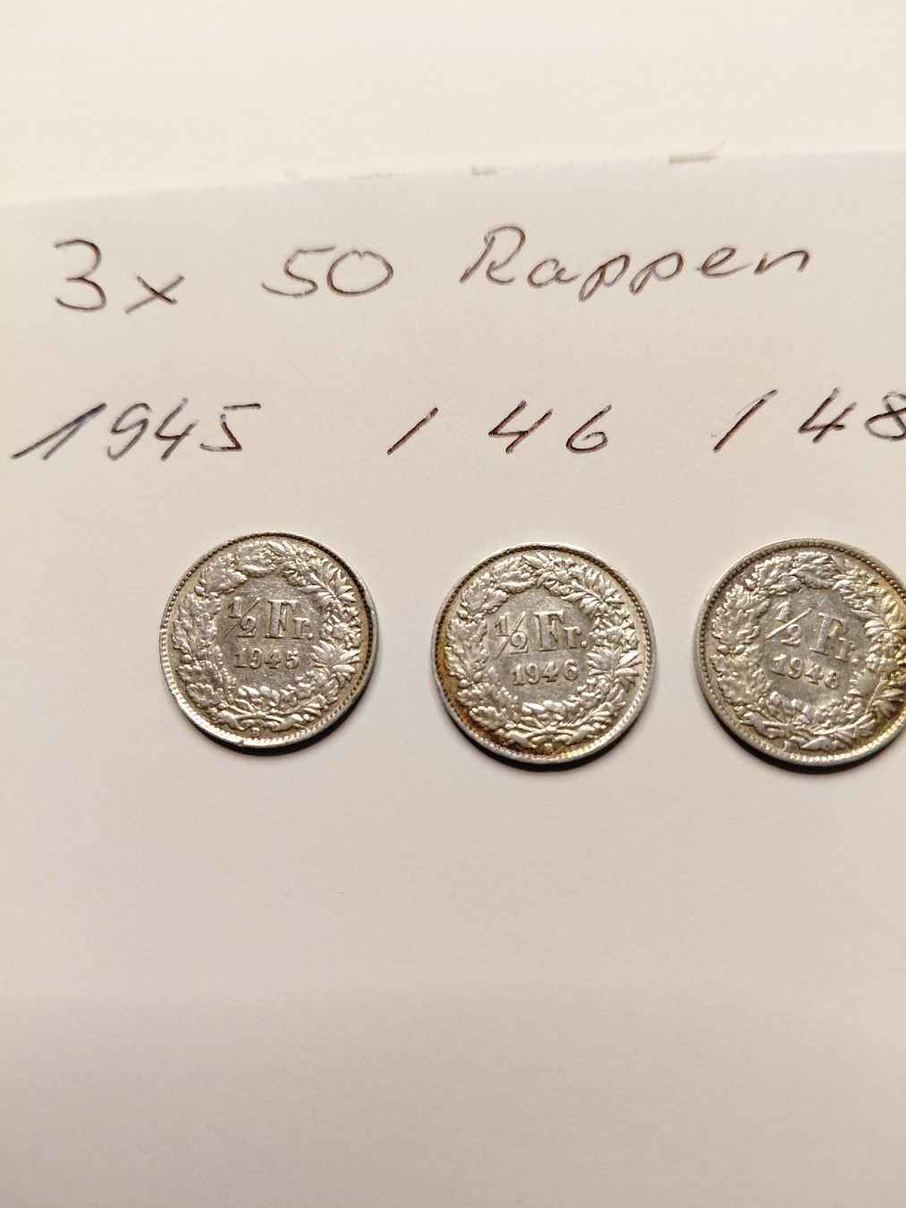 Toutes les monnaies: 3x 50 Rappen silber 1945, 46, 48 – D'occasion à Bonaduz par topolino052