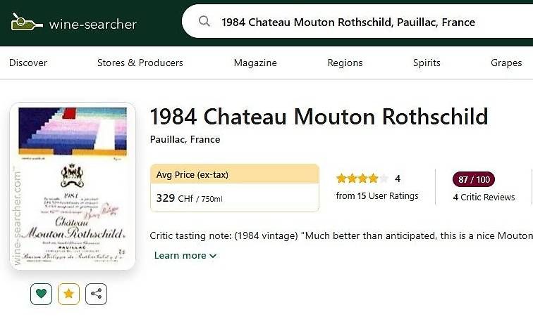 Wein: Chateau Mouton 1984 – Gebraucht aus Porza von Marti24 2