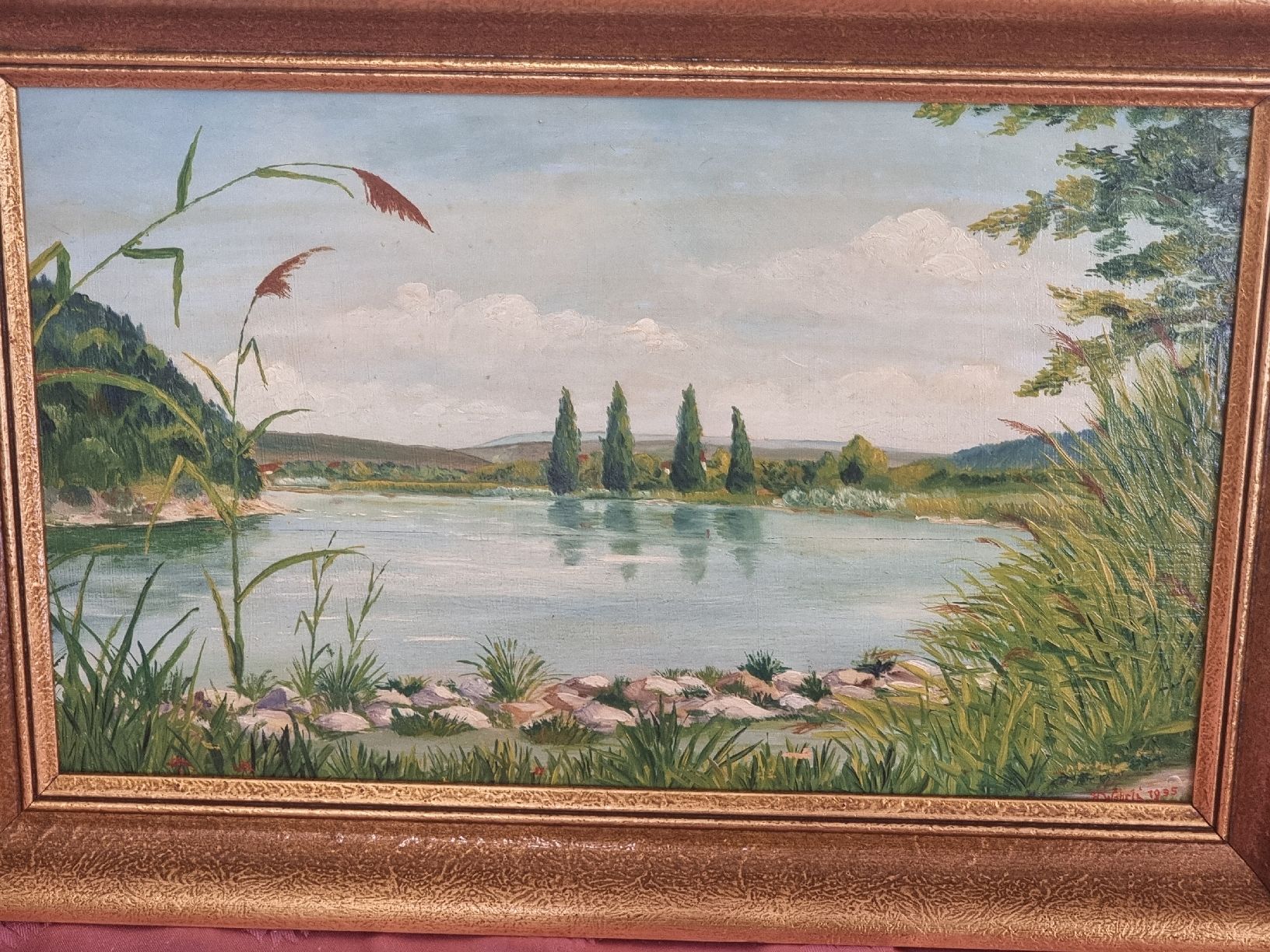 Gemälde: Gemälde Landschaft See mit Bäumen gerahmt 1935 – Gebraucht aus Zürich von Budget-Brocki 3