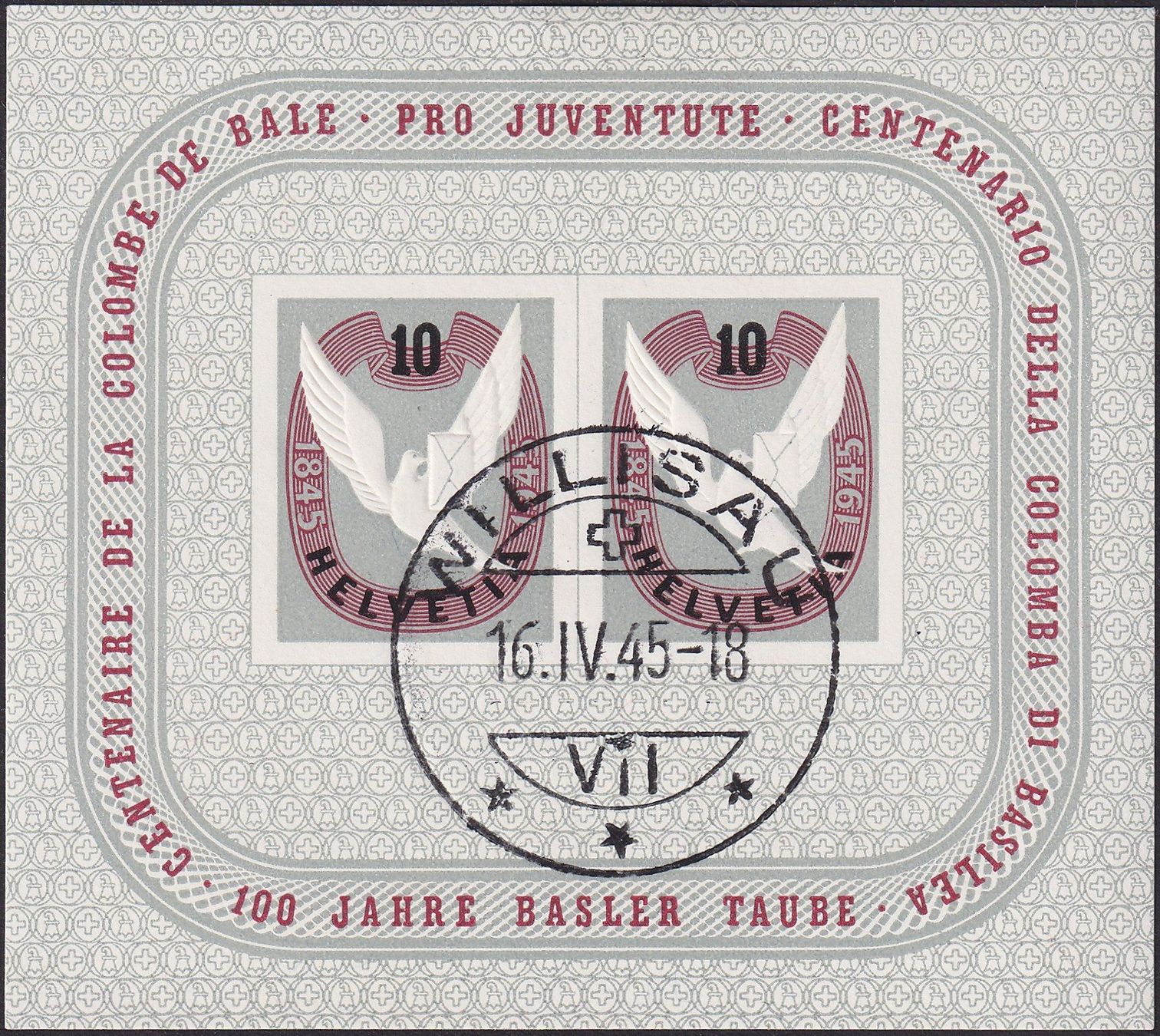 Tutti i francobolli: 1945, W23 von WILLISAU, tadelloser Block, Kat: 100.-+ – Usato da Sursee venduto da Luzernerraute