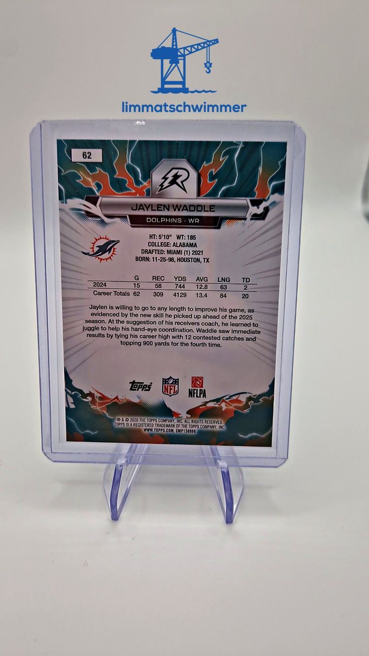 Topps Carte collezionabili: Jaylen Waddle Topps #62 Parallel /275 Miami Dolphins – Nuovo (secondo la descrizione) da Zürich venduto da limmatschwimmer 1
