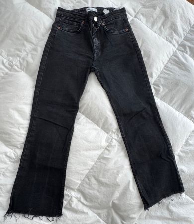 Black High Waisted Crop Flared Jeans