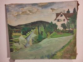 Anni FREY Landschaft mit Haus Ölbild