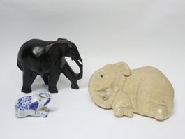 kleine Elefanten Sammlung Porzellan, Holz Elefant