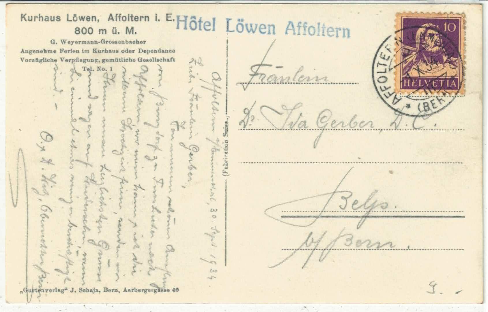 Cartes postales: Affoltern i./E. - Kurhaus Löwen, Dependance – D'occasion à Ettingen par Kartenplanet 1
