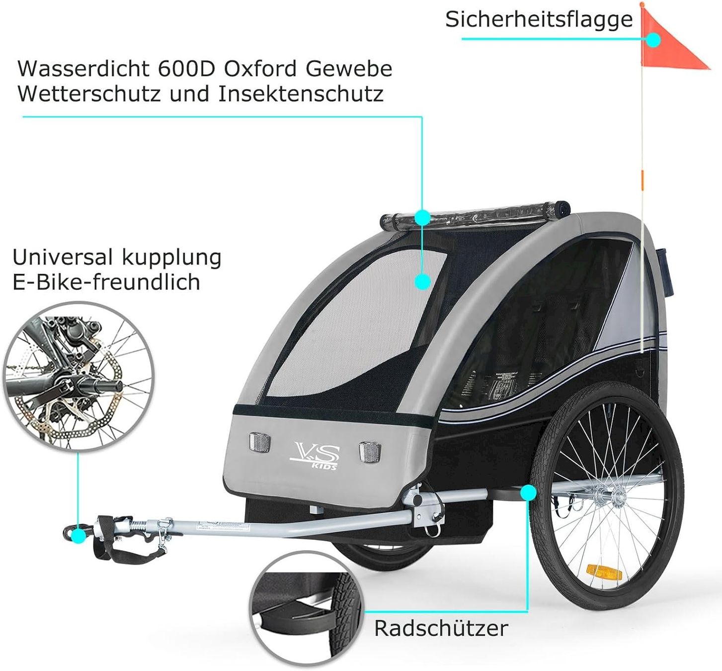 Rimorchi per biciclette: Tiggo VS 2 in 1 Kinderanhänger Grau – Nuovo e nell'imballaggio originale da Bottighofen venduto da zaap 4