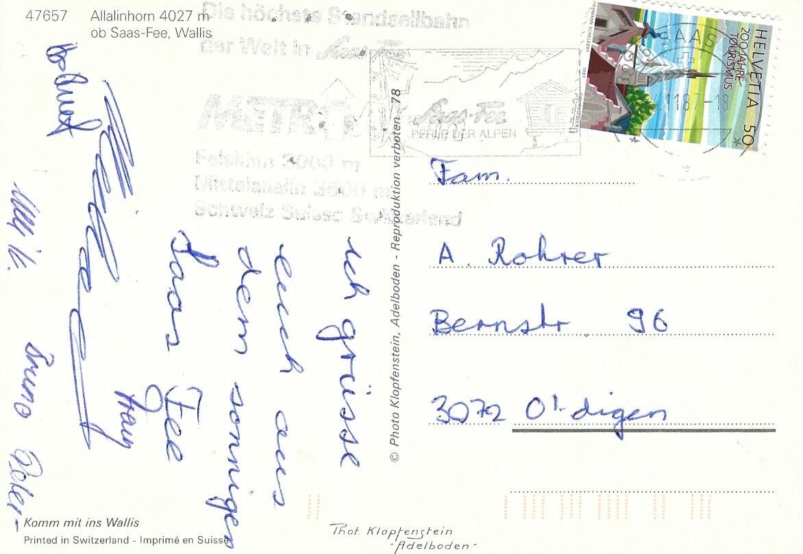 Cartoline postali: ASK Allalinhorn 4027 m ob Saas-Fee, Wallis – Usato da Kloten venduto da Kloetip 1