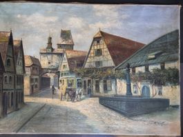 Großes Ölgemälde auf Leinen Titel: Rothenburg ob der Tauber