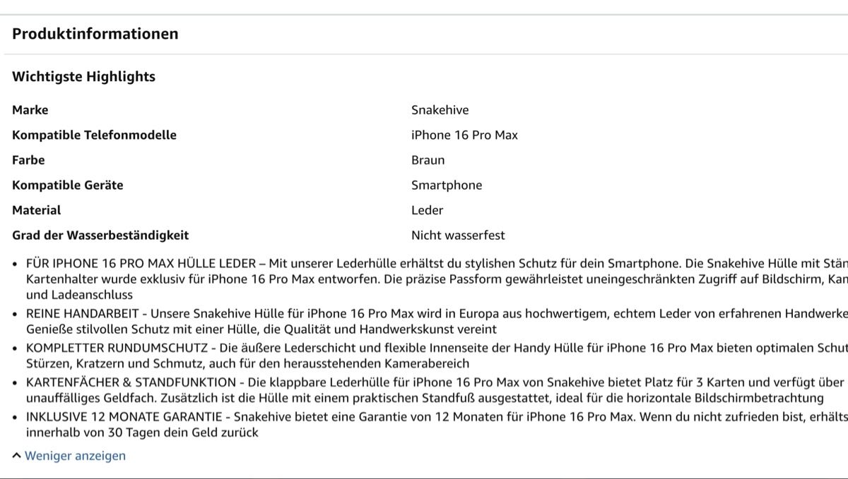 Apple Covers & Schutzfolien: Snakehive iPhone 16 Pro Max Lederhülle, Braun - Neu – Neu (gemäss Beschreibung) aus Rüthi (Rheintal) von Many2369 5