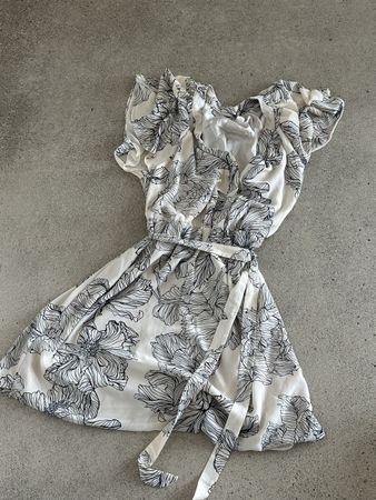 H&M Kleid Blumenmuster Weiss/Schwarz Grösse L 
