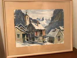 Aquarell Foroglio Bavonatal TI von Jos Eberli, 1977🎨🏔️🖼️