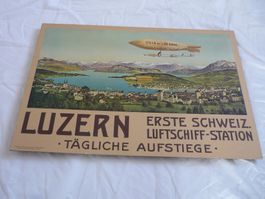 70s Antikes Plakat Luzern erste Schweiz Luftschiff Station