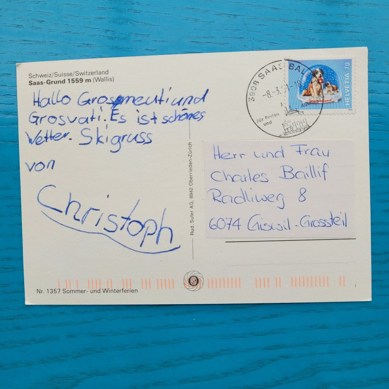 Cartoline postali: Saas - Grund 1991 – Usato da SCHÜBELBACH venduto da CoKaHa 1