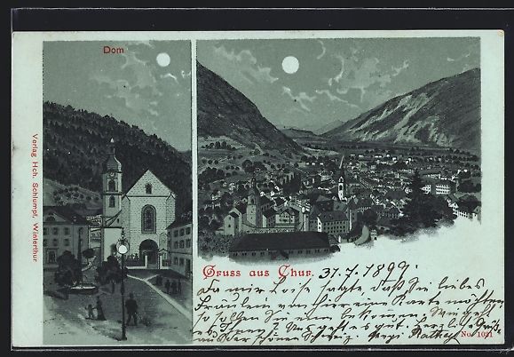 Ansichtskarten: AK Chur, Dom, Ortspanorama mit Kirche – Gebraucht aus Berlin von bartko-reher