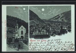 AK Chur, Dom, Ortspanorama mit Kirche