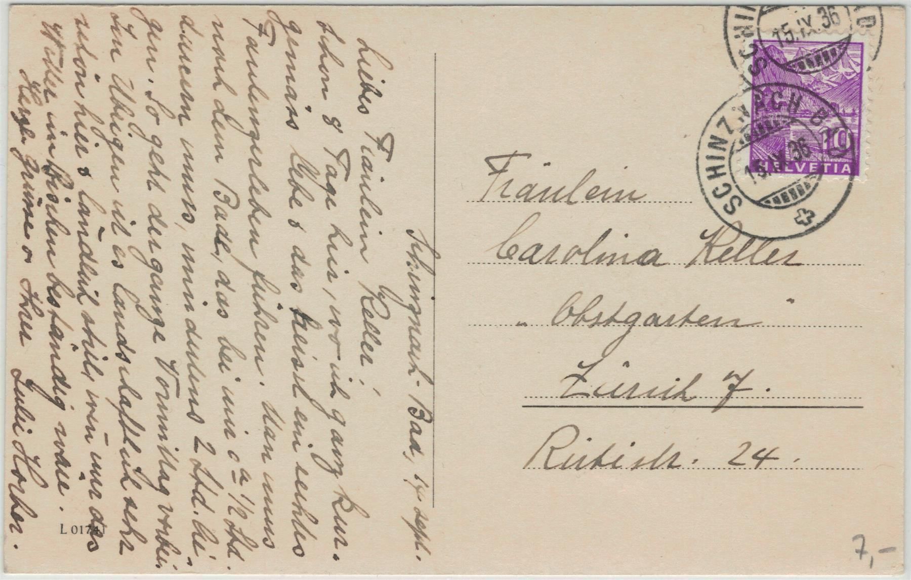 Ansichtskarten: AG 264 BAD SCHINZNACH 1936 – Gebraucht aus Fribourg von philafri 1