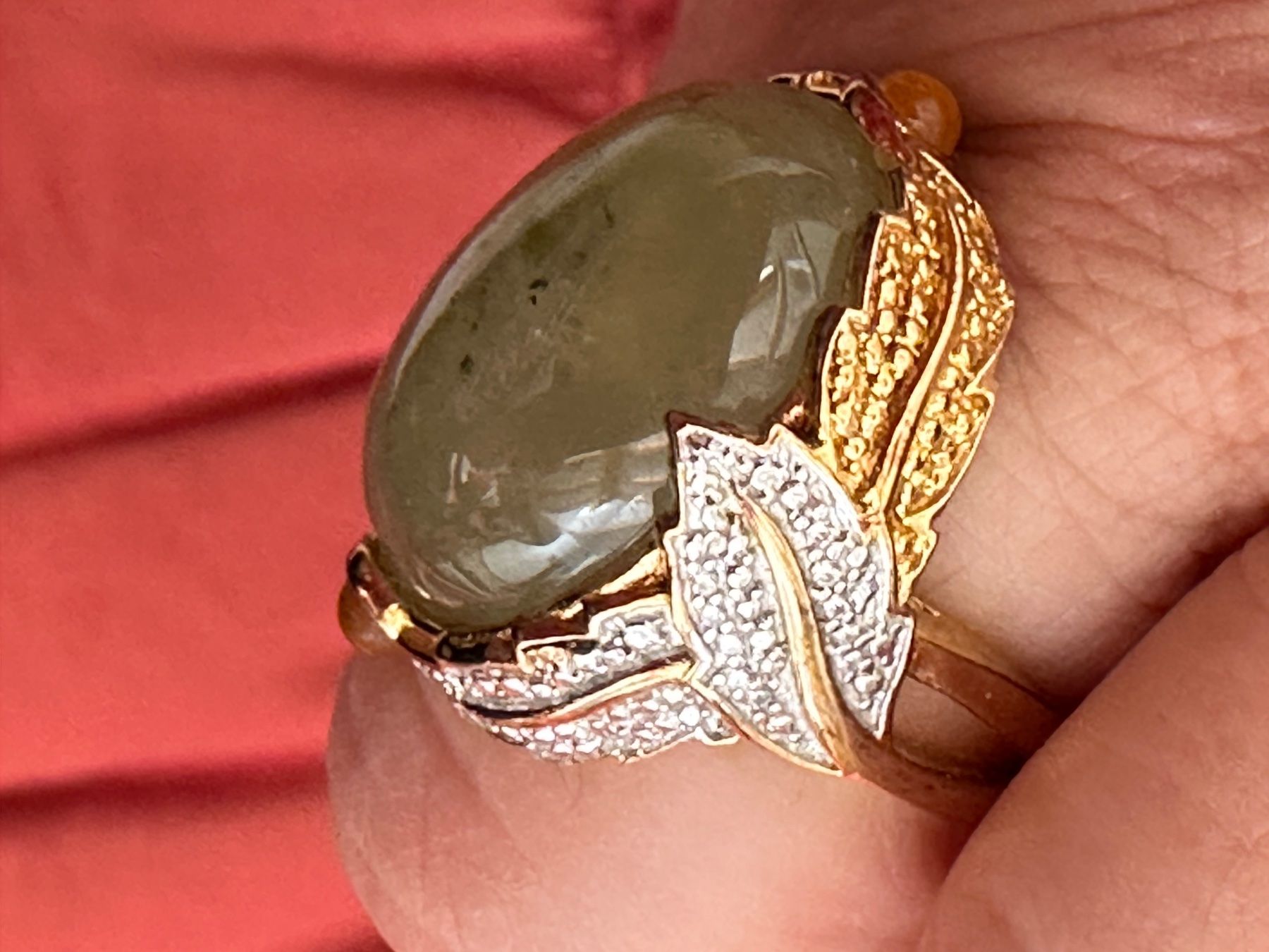Anelli: Grosser Halbedelstein Ring Silber vergoldete – Usato da Herbriggen venduto da Sehrazade