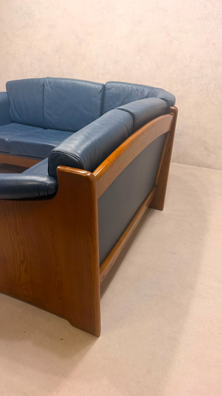 Divani: Dänisches Modul Ecksofa aus blauem Leder & Teakholz – Usato da Rickenbach ZH venduto da Der-Insider 2