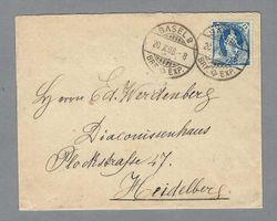1908, 25 ST. HELVETIA 0 BASEL, NACH HEIDELBERG, ANK.-0