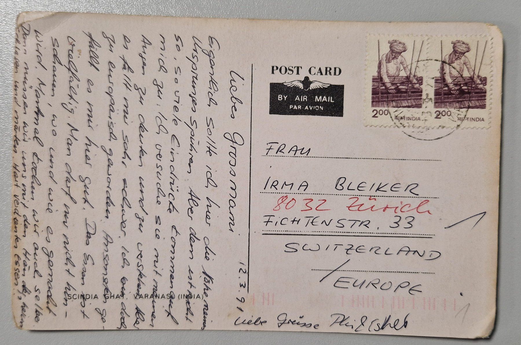 Cartoline postali: Scindia Ghat, Varanasi India 1991 – Usato da Melchnau venduto da Arthurius 1