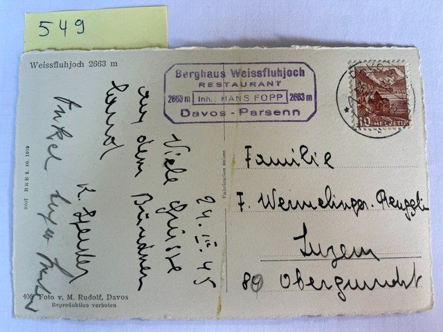 Ansichtskarten: alte Ansichtskarte Weissfluhjoch 2663m, 1945 – Gebraucht aus Niederwil AG von dahu75 1