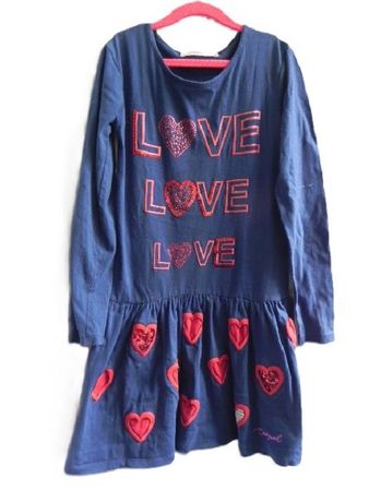 Gr. 134 140 DESIGUAL Kleid blau rot LOVE