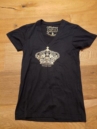 Schwarzes T-Shirt mit Krone, Grösse XS