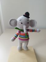 Handmade Crochet Elephant with Hat, Adorable Present-17 cm