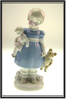grosses Mädchen mit Teddy und Puppe GDR Gräfenthal Porzellan