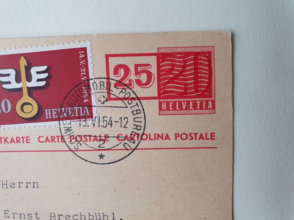 Postkarte mit überdrucktem Porto aus dem Jahr 1954 Kaufen auf Ricardo