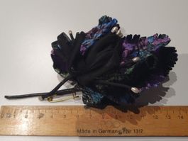 Brosche Blumen, schwarz, bunt, gross, Vintage