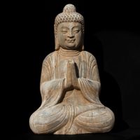 Naturstein Buddha Steinfigur Gartenfigur Namaste Frostfest